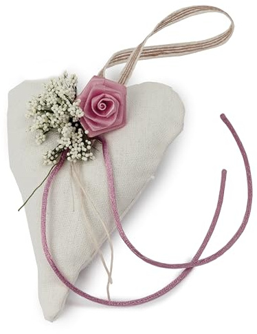 Mopec AA19 Pack 6 Cojines corazón Porta alianzas Adornado Flor Malva 8,5x12,5x3,5cm, Multicolor, Normal