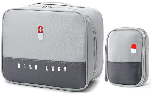 ITECHNIK 2 Pièces Trousse de Secours Vide, Étanche Sac de Médecine Portable, Trousse de Médecine Sac d'urgence de Grande Capacité, Sac de Rangement de Médicaments pour Maison, Bureau, Voyages (Grey)
