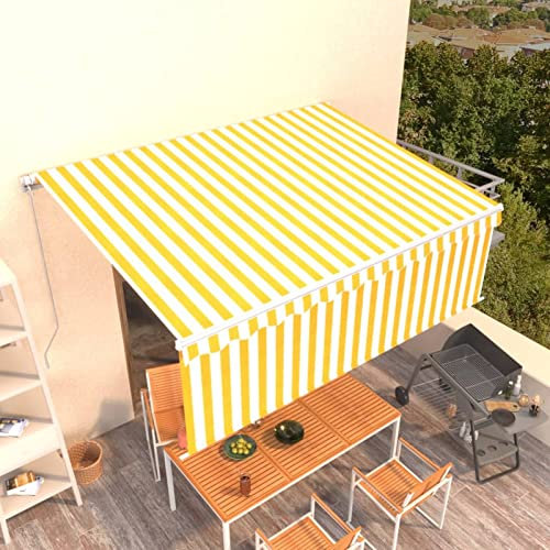 Iiaky Gelenkarmmarkise Einziehbar mit Jalousie Markise Wasserdicht Fenstermarkise Einziehbare Markise Gelenkarmmarkise Markisen FüR Terrasse 4x3 m Gelb und Weiß