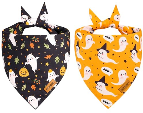 THLOH Halloween-Hundehalstücher – 2 Stück, wendbarer Kürbis und Geist, Haustierschal für Jungen und Mädchen, hochwertiger strapazierfähiger Stoff, Boo Dog Bandana für große und extra große Hunde
