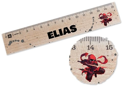 Holz Lineal 15cm - Ninja Holzlineal | Geschenk Jungen Schulanfang | Einschulung Geschenk Jungen - 15 cm - Holz - 15 cm