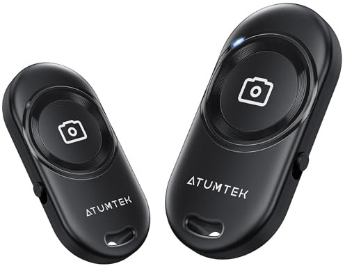 ATUMTEK Camera Remote Shutter for iPhone and Android Smartphones (2 Pack), Wireless Phone Remote Control Selfie Button for Photos and Videos (Bluetooth 5.2), Wrist Strap Included, Black Stylish