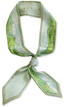 LumiSyne Skinny Seidenschal Damen Mädchen Schmale Lange Halstuch Künstlerische Ölgemälde Gedruckt Frische Natur Stil Leicht Satin Schal Stirnbänder Kopfschmuck Haarschal Griff Wrap Ribbon