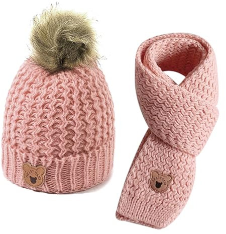 TYXHXTF Mütze Kinder, Strickmütze Kinder, Kinder Beanie, Winter Strickmütze, Schal und Mützenset für Kinder, Warme Weiche Wintermützen für Mädchen