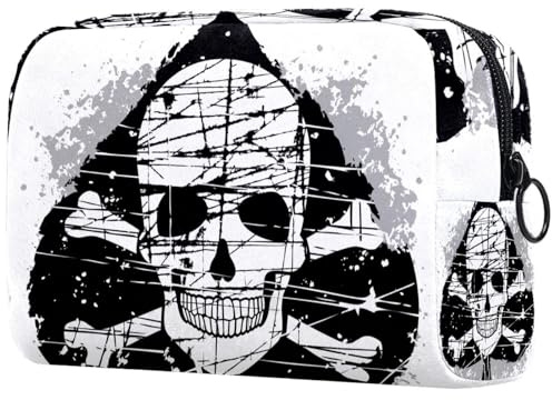 Ace of Spades with Skull Cosmetic Bag for Women, Travel Toiletries Bags Large Makeup Handy Pouch Organiser Bag with Zipper