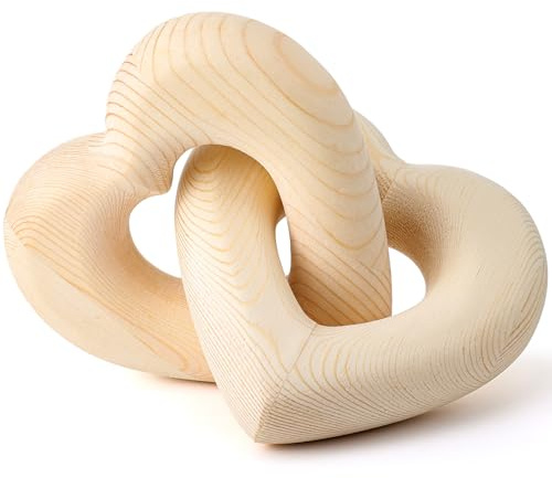 Colingmill Interlocking Wooden Hearts Keepsake Mom Gifts Handmade Wooden Heart Knot Decor Wedding Couple Birthday Gifts Wood Chain Link Decor for Bookshelf Coffee Table(Wood Grain)