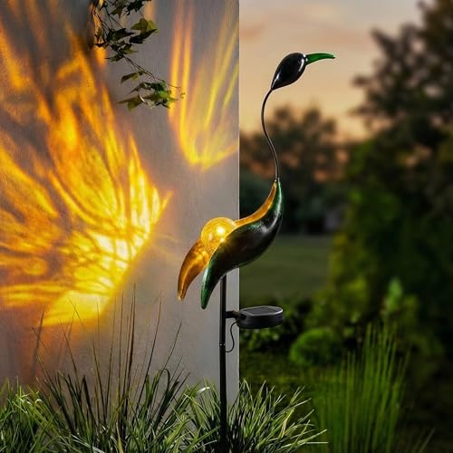 Cubular Solar Crane Garden Statue Light for Patio Yard Lawn Porch Outdoor Decorations Waterproof Metal Garden Sculpture, Solar Powered Housewarming Gifts, Mom Birthday Gifts