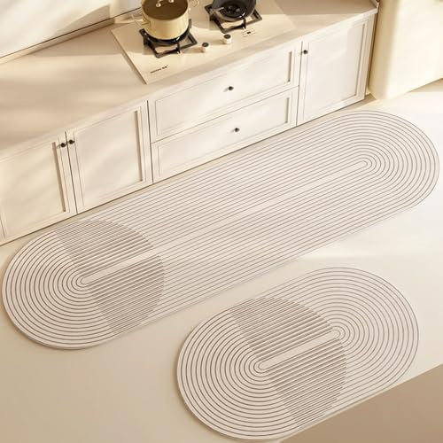 Highdi Küchenläufer, Saugfähig Läufer Flu Teppich Küche Flur Japanischer Stil Teppich Läufer, Teppich Küche, Oval Küchenteppich rutschfest, für Flur, Eingangsbereich (Zeile 2,60x180cm)