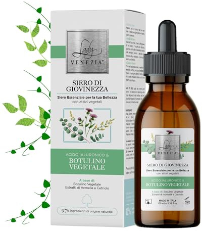 Hyaluron Serum Lady Venezia – Anti-Falten-Gesichtsserum mit pflanzlichen Wirkstoffen – Feuchtigkeitsspendendes & Aufpolsterndes Serum mit Mandelduft – 100 ml Made in Italy