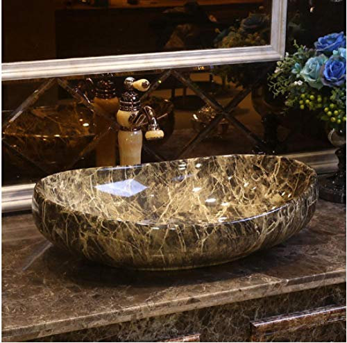 ASerZenith Lavabo de Salle de Bain, Vasque à Poser, évier en Porcelaine et céramique de Style marbre, lavabo de Salle de Bain, évier en céramique Ovale, évier, Vasque à Poser uniq