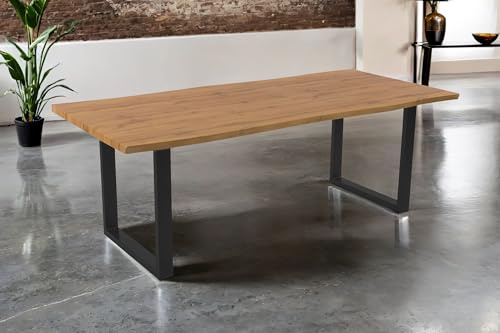 SAM Esstisch Josy | 240 x 100 cm | Holz Wildeiche-Optik | U-Gestell Metall schwarz | 40 mm Tischplatte mit Baumkante | Tisch für Esszimmer & Küche
