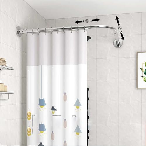 APHTOCF Duschvorhangstange L Form Ohne Bohren, Edelstahl L Form Duschvorhanghalterungen, Ohne Deckenhalterung Erweiterbar Duschstange Ecke Rostfrei Badewanne&Dusche (70-95×70-95cm, Silber)