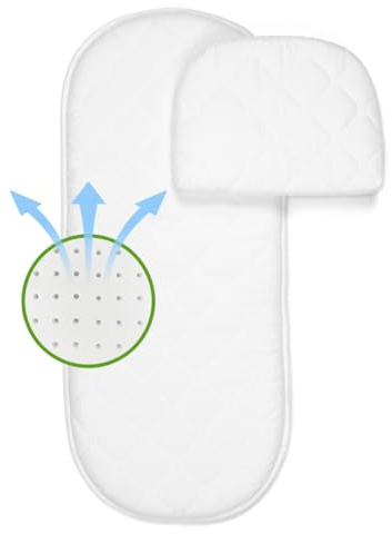 EPSELIA Matratze für Kinderwagen, Babyschale, komplett mit Kopfkissen, Anti-Erstickungs-Zertifizierung EN16890:2017, Struktur mit Belüftungslöchern, milbendicht, Oeko-Tex® Certipur™