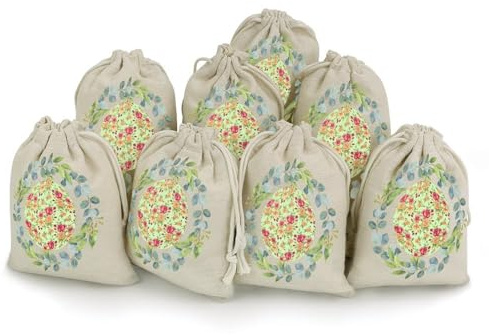 Hiseng 8 Stück Jutesack, Bedruckt Osternsack Jutesack 17 x 12.5 cm Jutesäckchen für Geschenkbeutel Ostern, Muttertag, Säckchen für Schmuck Hochzeit (Grüne Eier,8 Stück)