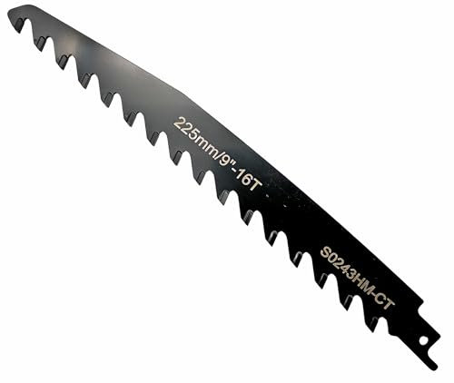 SDS 1/2 Schaft HM Säbelsäge Sägeblätter 225mm,240mm,305mm,450mm oder 505 mm Gesamtlänge für Ziegel Gasbeton Stein Hartholz PVC Tigersäge Reciprosäge Elektrischer Fuchsschwanz (Gesamtlänge 225mm)