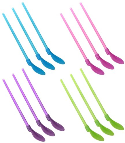 AYLIFU Spoon Dual Purpose Straw Spoon Purple Green Blue Dark Pink 3 Pieces Each 24cm/9.4 inch for Frozen Drinks Smoothies Milkshakes Ice Cream Cocktails Coffee etc 12PCS (9.4inch)