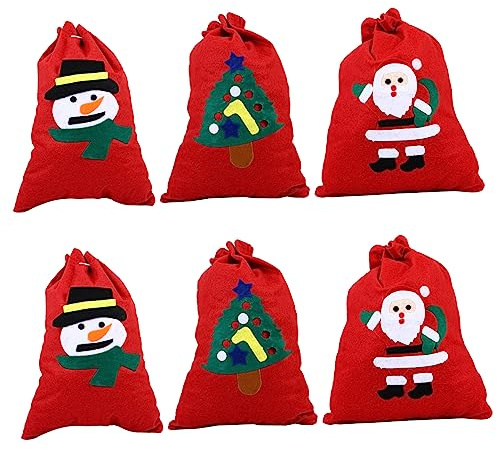 FRCOLOR 6 Piezas Bolsas De Embalaje De Obsequio Para Dulces Estampado De Dibujos Animados Navideños Color Aleatorio Bolsas Reutilizables De No Tejida De Navidad
