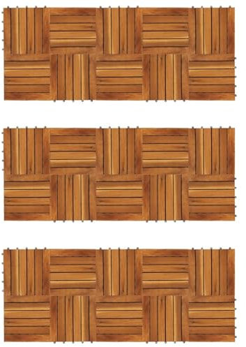 Tidyard Tuiles de terrasse modèle Vertical 30 x 30 cm Acacia 30 pcs, Dalles Extérieures de Jardin, Emboîtables Carreaux Composite pour Sol, Balcon, Piscine, Spa