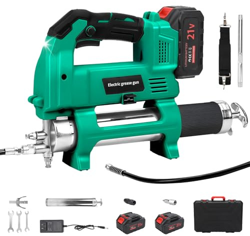 Upgrade Cordless Electric Grease Gun with LED Light, 12000 PSI High Pressure lectric Grease Gun Kit with 2 * 2.0AH Batteries and Charger, Grease Gun for Truck, Farm, Construction and DIY