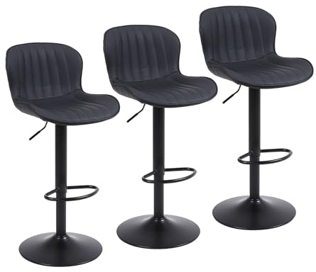 Nusetx Barhocker 3er Set, Barstuhl Höhenverstellbar, Barstühle mit Lehne und Fußstütze, Drehbar Küchenstühle Bar Stool für Esszimmer, Küche und Theke, Schwarz