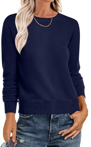 ANRABESS Sweater for Women Long Sleeve Crewneck 2026 Spring Winter Soft Loose Fit Basic Knit Pullover Sweaters Top Outfits Navy Blue Small