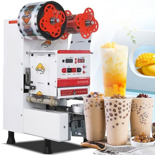 XSDAJSD Machine à sceller Les Tasses de thé entièrement Automatique, 540-760 Tasses/h, 90/95 mm, avec Commande numérique, pour sceller Les gobelets en Papier PP, PE, PC, thé au Lait et café, Blanc