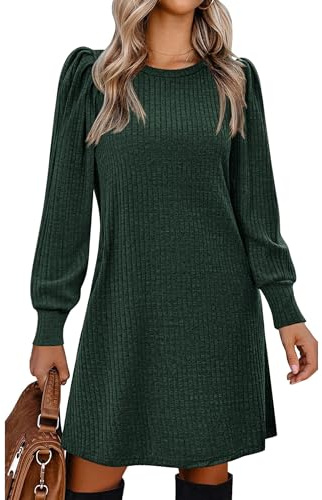 Zeagoo Elegante Vestido De Punto Cuello Redondo con Mangas Globito Entretiempo Verde L