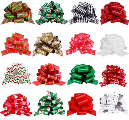 XIMISHOP 16 Stück Weihnachten Geschenkschleife,Weihnachtsband In Großer Breite Schleife Geschenk Ziehschleifen Für Weihnachten Deko Weihnachtsschmuck Geschenkverzierung