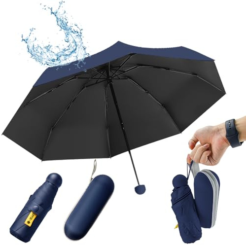 UHETLET Marine Kompakter Regenschirm Sturmfest mit 8 Rippen Taschenschirm Mini Umbrella Pocket Taschenschirme Faltender UV-Regenschirm Minischirm Leicht Mini Schirm Damen Perfekt für Handtasche