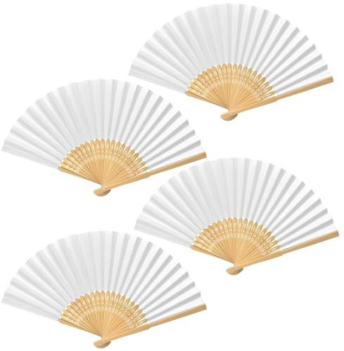 kelav Ventaglio Pieghevole 4 Pezzi, Ventaglio da Borsetta, Ventagli Carta, Ventagli Bamboo, Per Decorazioni di Nozze Festa Matrimonio, Regalo di Danza, Decorazione da Parete(Bianco)