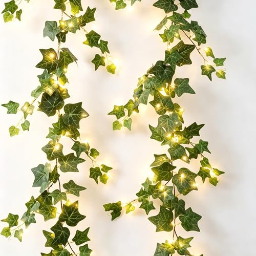 2 Meters 70 LED Ivy Vine with Lights Battery Operated, 8 Modes & Timer Ivy String Lights, Artificial Greenery Vine Garland with Lights for Mantel Fireplace Table Bedroom Wedding Spring Valentine Decor