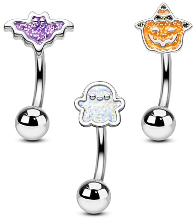 Agrewd Bijou de Percing Rook Halloween 16G Barre de Sourcil Citrouilles Fantômes Chauves-souris Piercing Oreille Cartilage 8mm Argent Barre Rook Bijou de Percing Sourcil pour Femmes