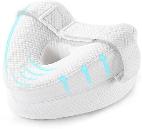 FUUHOMDY Knee Pillow for Sleeping on Side,Memory Foam Leg Pillow with Washable Pillowcase and Adjustable Strap,Hip and Sciatica Pain Relief Support for Lower Back,Knees,Gift for Mother Parents-White
