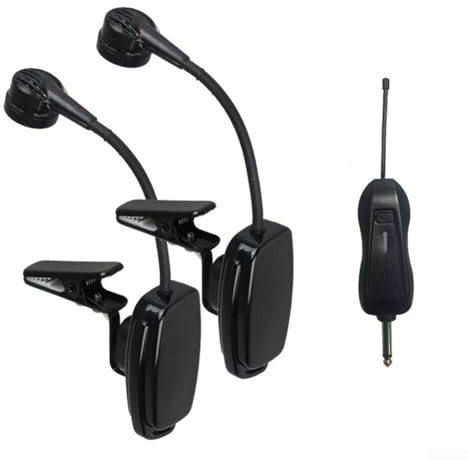 Hasaller Micrófonos inalámbricos para instrumentos 2.4G UHF Micrófono de instrumento con clip Micrófonos de batería recargable con transmisor receptor para saxofón, trompeta, trompeta, clarinete Erhu