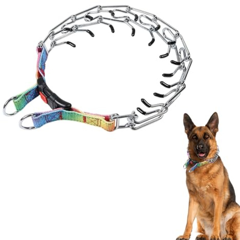Hundekette mit Reflektierendem 50cm Würgekette für Hunde, Antibellhalsband mit Abnehmbarer Leine Stachelhalsband Hundehalsband Kette, Trainingshalsband für mittelgroße große Hunde (Regenbogenfarben)