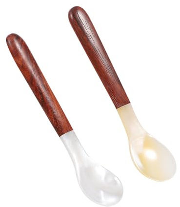 Ipetboom Cucharas para Helado y Café con Diseño Creativo de Concha Natural y Mango de Madera, Paquete de 2 Unidades con Material Sintético y Estilo Innovador Estilo Aleatorio