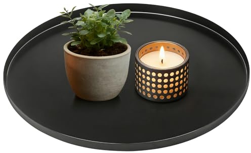ASSRECT Deko Tablett Schwarz 30cm Rund Metall, Serviertablett mit Anti-Kratz-Pads, Kerzentablett & Make up Organizer für Schmuck Kerzen Wohnzimmer Badezimmer Esstisch