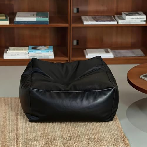 MOTTK Funda grande para puf sin relleno, de piel sintética, sin relleno, para adultos, sala de estar, asiento de suelo, muebles (negro)