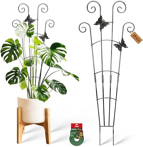 Xeeol 30'' Larger Plant Trellis with Ties Indoor, Expandable Metal Trellis for Climbing Plants Indoor, House Plant Climbing Support for Flowers Vine Ivy Monstera Hoya Pothos, 2P