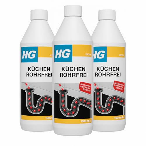 HG Küchen Rohrfrei - 3er Set, Rohrreiniger, Abflussreiniger, Küche, Verstopfung