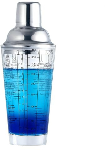 LICAEVEY Martini Shaker 14oz, Glass Drink Shaker with Built in Strainer & Stainless Steel Lid, Leak Proof Dual Scale Cocktail Mixer for Home Bar Party Holiday