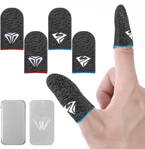 Sibba Lot de 4 manchons de doigt de jeu pour écran tactile manchon de doigt en fibres argentées jeu mobile étui de pouce manchon doigts gants soyeux anti-transpiration manchons de pouce respirants