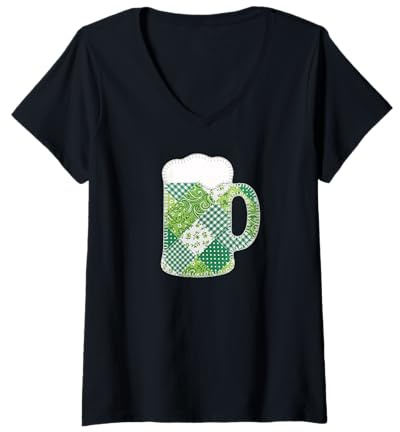 Femme Chope à bière matelassée pour la Saint-Patrick 2026 T-Shirt avec Col en V