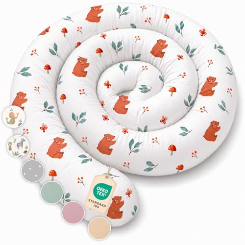 Lovely Hippo Seitenschläferkissen aus 100% Baumwolle – Bettschlange Body Pillow, Lange Kopfkissen Bettrolle, Nackenrolle Kissen (Bär, 150 cm)