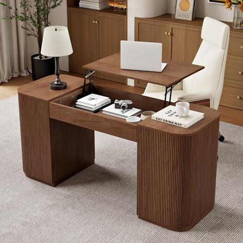 Homary Bureau Debout Moderne de 151,9 cm, Bureau de Bureau à Domicile en Bois d'ingénierie avec Plateau relevable et Grand Espace de Rangement pour Bureau, étude, Noyer