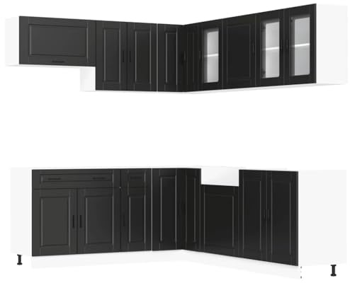 WRJENFSC Juego de muebles de cocina modulares con mucho espacio de almacenamiento, 11 piezas, color negro
