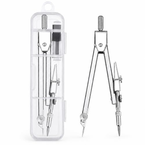 1 Pcs Compas Professionnel, Compas a Vis, Outil Dessin Métal Précision, Coffret Contenant Des Mines et un Étui en Plastique Pratique, Convient pour l'École et l'Industrie