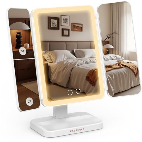 EASEHOLD Schminkspiegel mit Beleuchtung, 1X/2X/3X, Touch, faltbar, USB-C