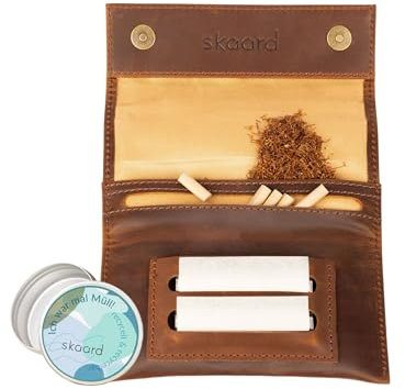 skaard Tabaktasche Leder, Braun, Tabakbeutel mit Taschenaschenbecher