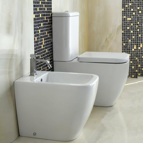 Yellowshop - Sanitari Bagno Terra Filo Muro Monoblocco Mod. Klass Vaso + Cassetta + Bidet E Coprivaso Soft Close